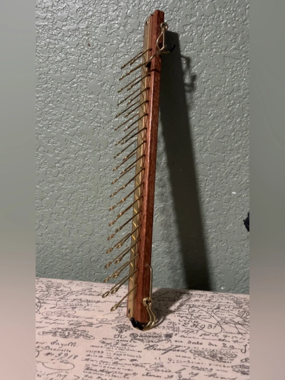 Vintage Wood and Brass Scarf / Tie Hanger - Brown / Gold